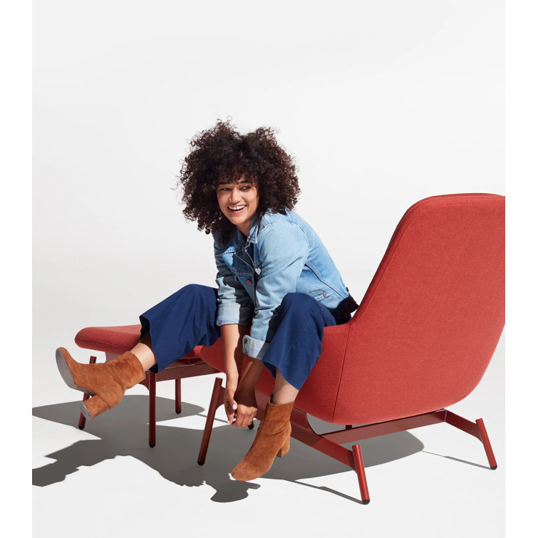 Craig Red Textured Basketweave Lounge Chair with Steel Base
