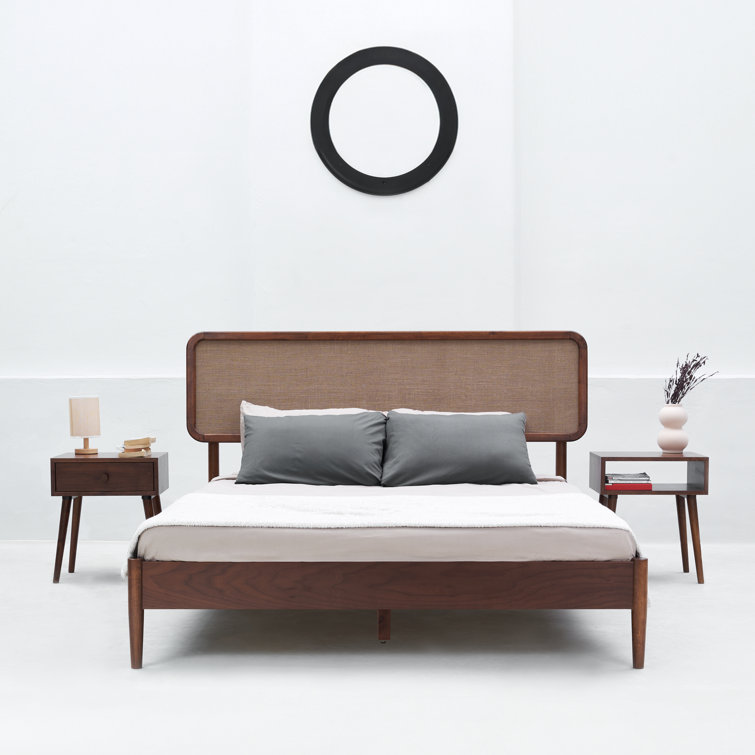 Queen Dark Walnut Wood Bed Frame with Headboard and Slats