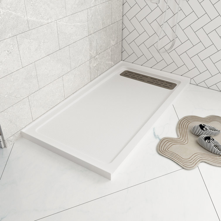 60" x 32" White Acrylic Shower Base with Stainless Steel Drain Cover