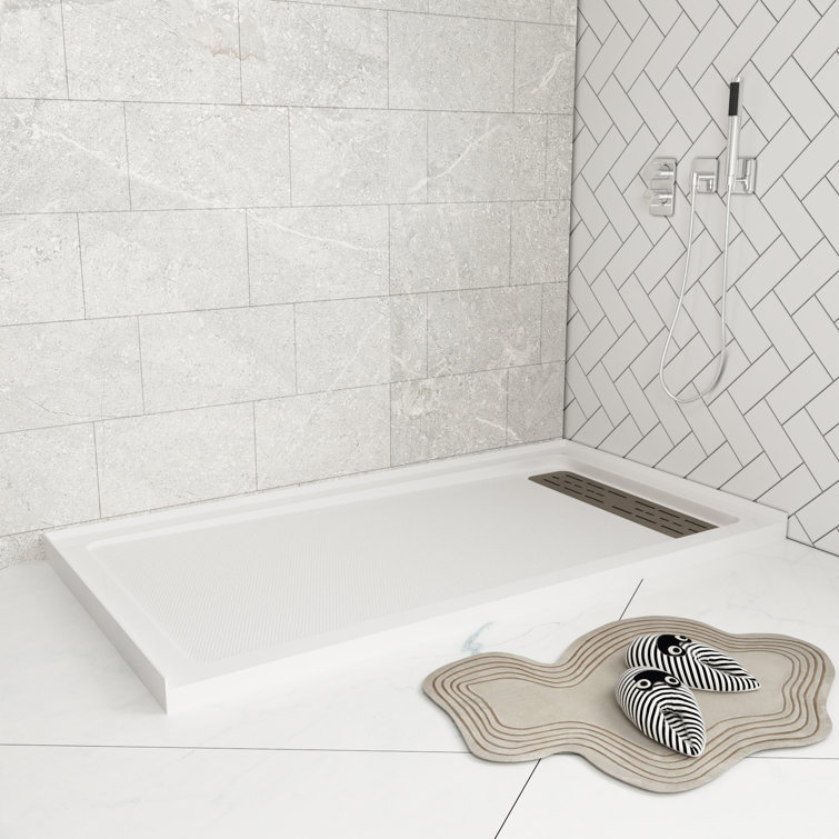 60" x 32" White Acrylic Shower Base with Stainless Steel Drain Cover