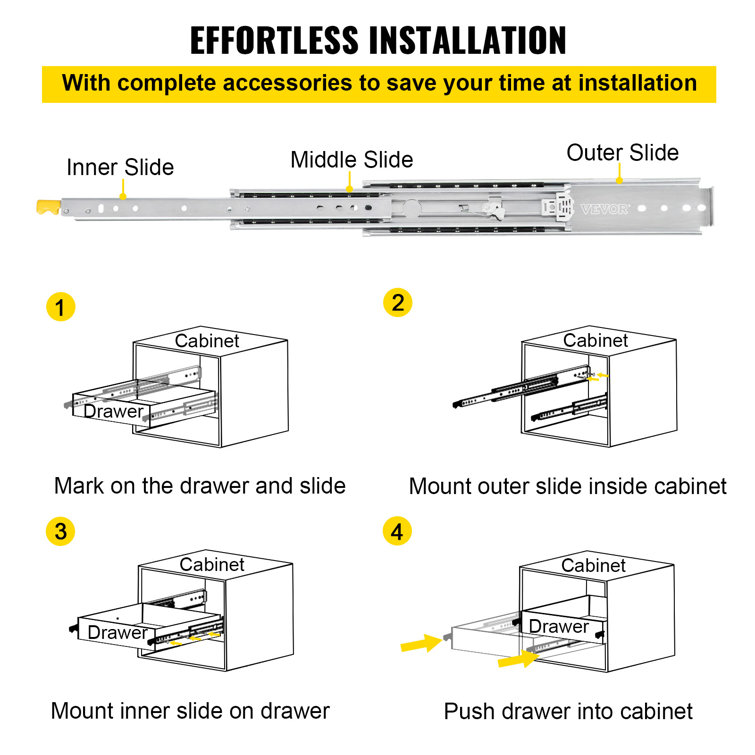 VEVOR Full Extension Soft Close Side Mount Metal Drawer Slide (Set of 2)