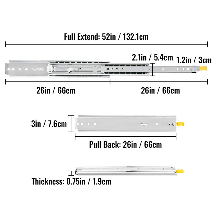 VEVOR Full Extension Soft Close Side Mount Metal Drawer Slide (Set of 2)