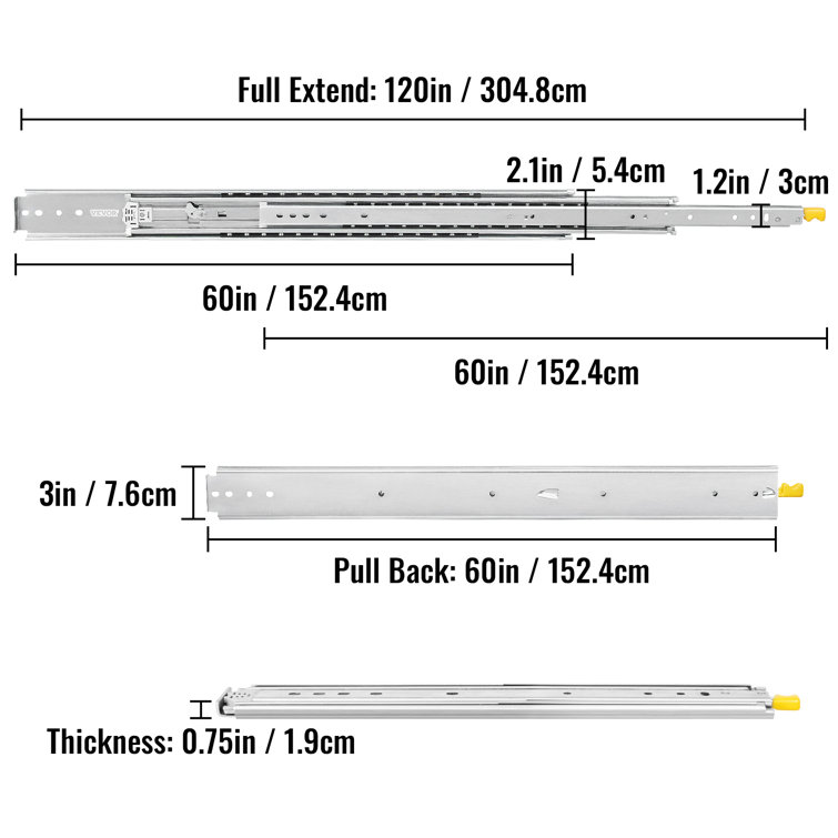 Heavy-Duty Steel Full Extension Side Mount Drawer Slides