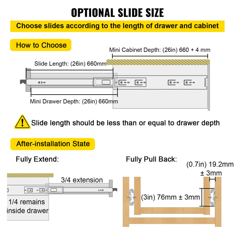 VEVOR Full Extension Soft Close Side Mount Metal Drawer Slide (Set of 2)