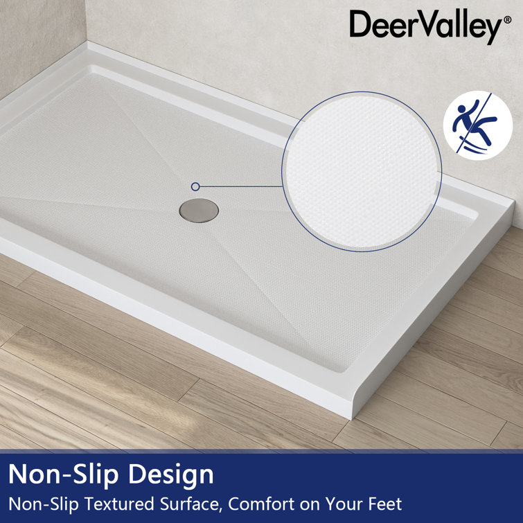 60'' White Acrylic Shower Base with Non-slip Design