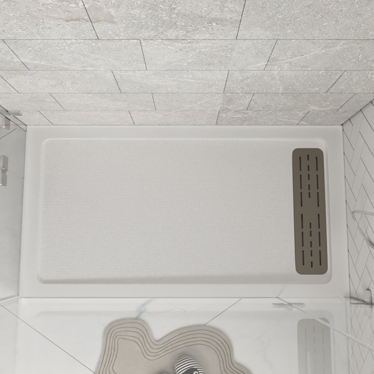 60" x 32" White Acrylic Shower Base with Stainless Steel Drain Cover