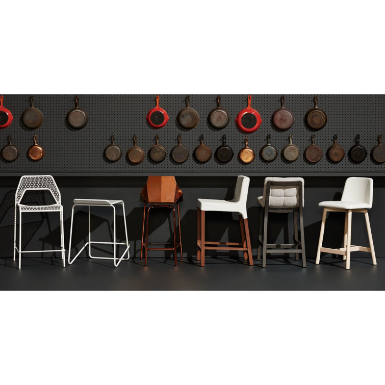 Off-White Metal Indoor/Outdoor Counter Stool with Cushions