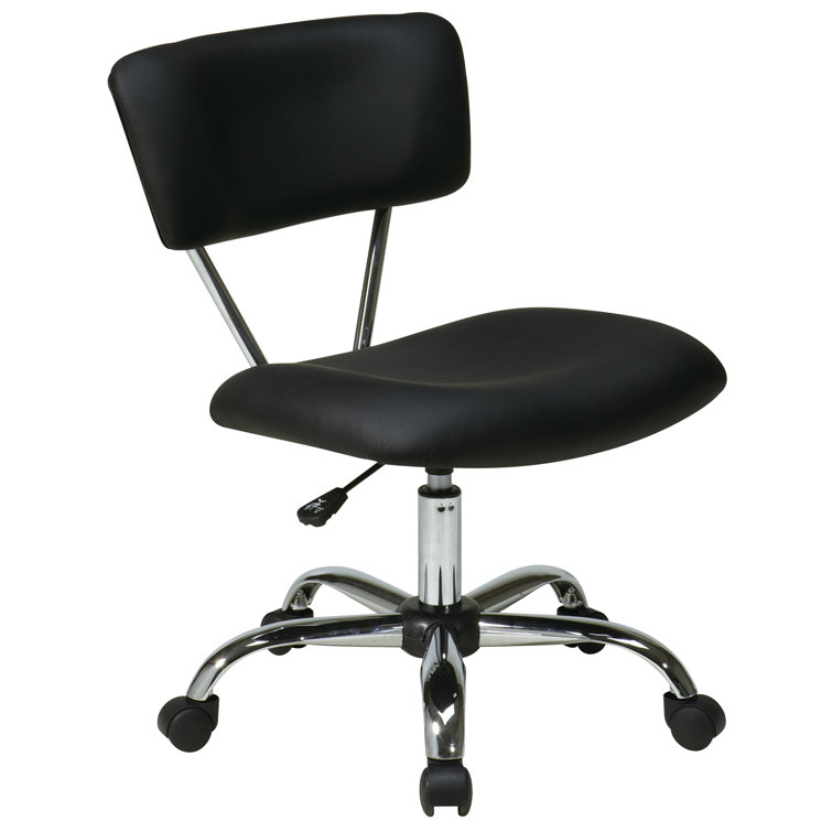 Black Vinyl Armless Swivel Task Chair with Silver Frame