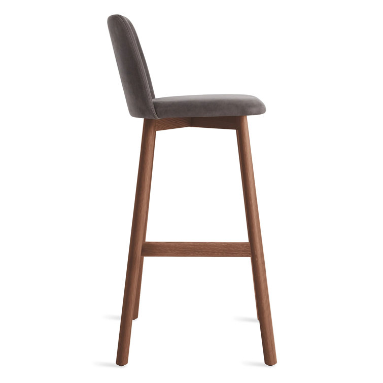 Pewter and Walnut Adjustable Bar Stool with Low Back