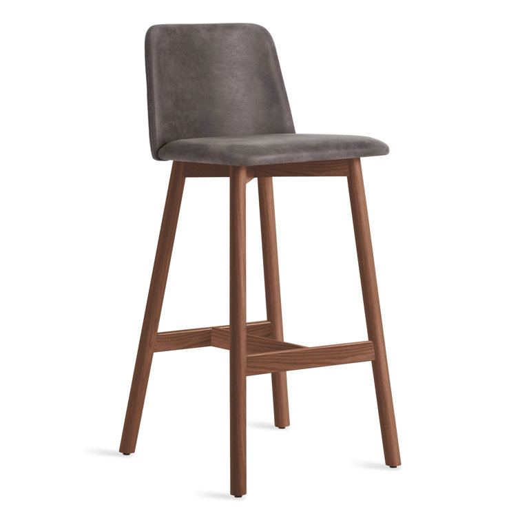 Pewter and Walnut Adjustable Bar Stool with Low Back