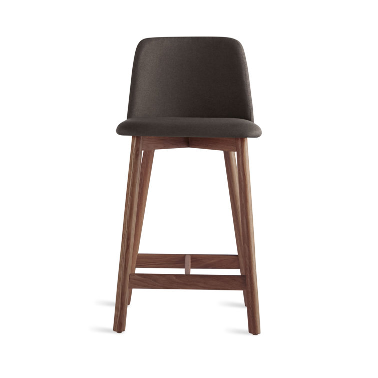 Slate Genuine Leather Counter Stool with Walnut Frame