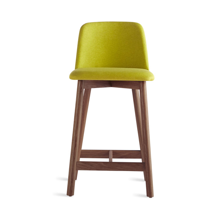 Slate Genuine Leather Counter Stool with Walnut Frame