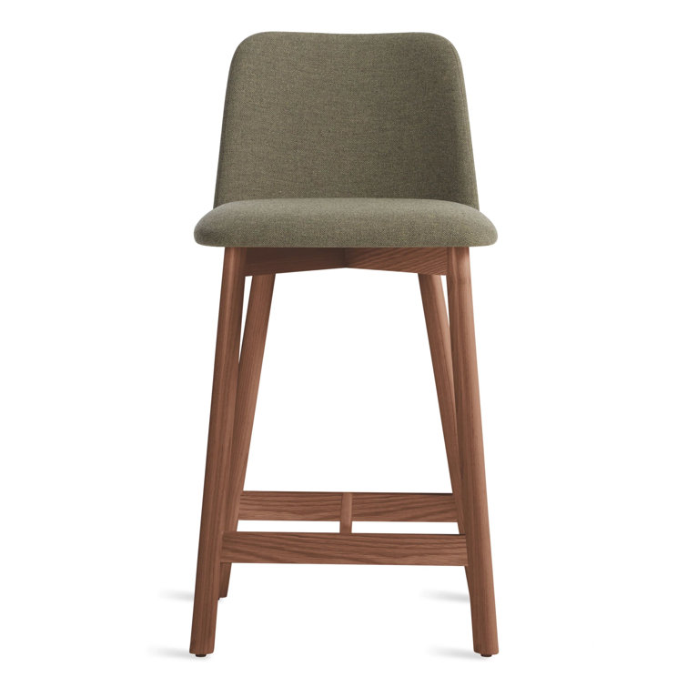 Slate Genuine Leather Counter Stool with Walnut Frame