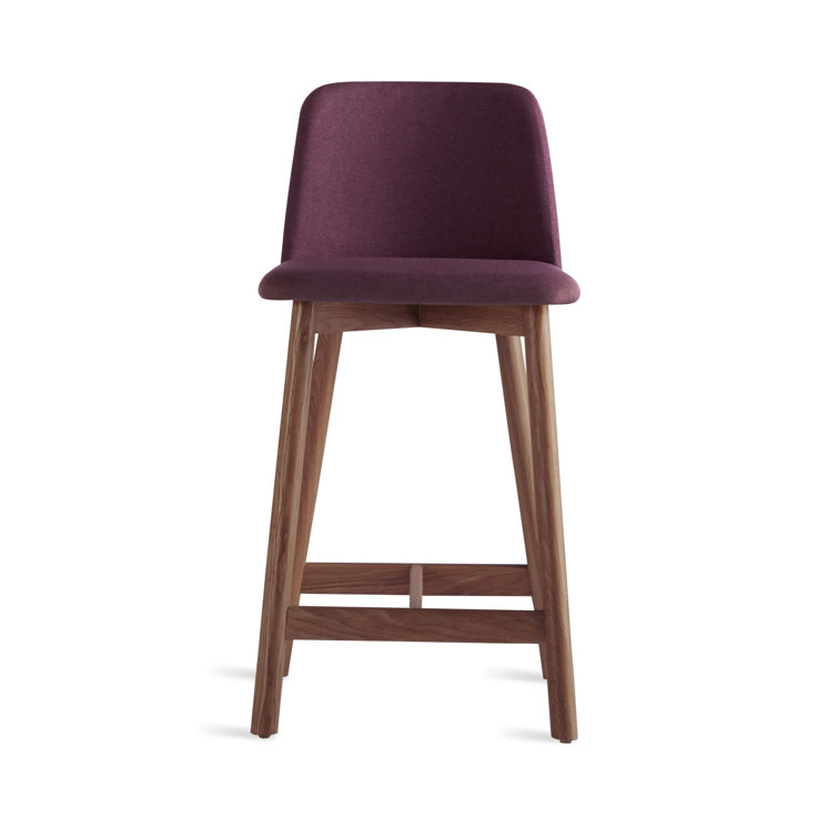 Slate Genuine Leather Counter Stool with Walnut Frame