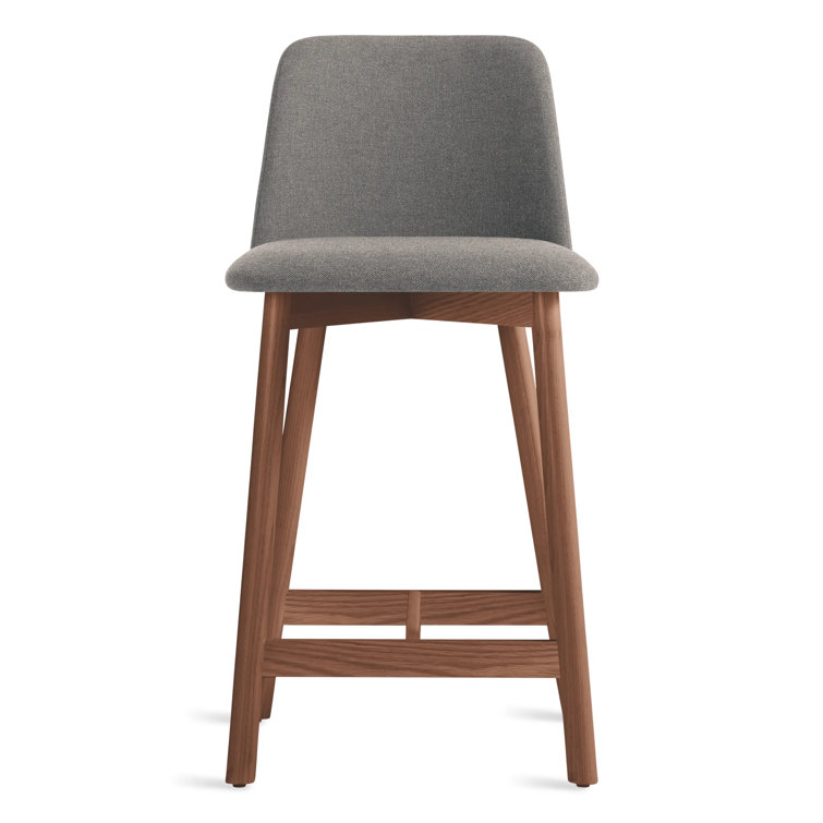 Slate Genuine Leather Counter Stool with Walnut Frame