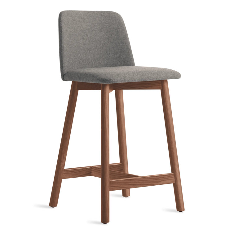 Slate Genuine Leather Counter Stool with Walnut Frame