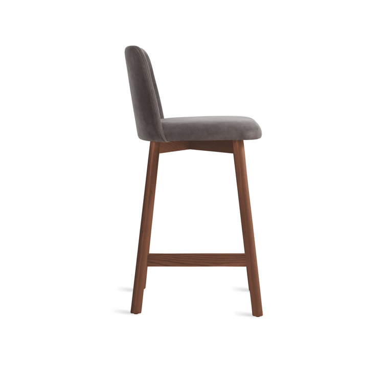 Slate Genuine Leather Counter Stool with Walnut Frame