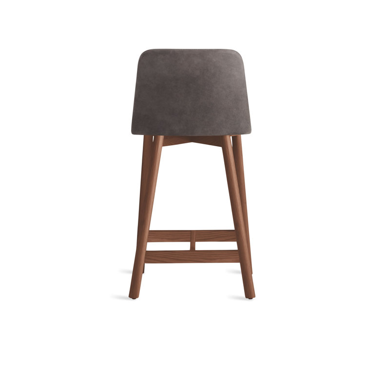 Slate Genuine Leather Counter Stool with Walnut Frame