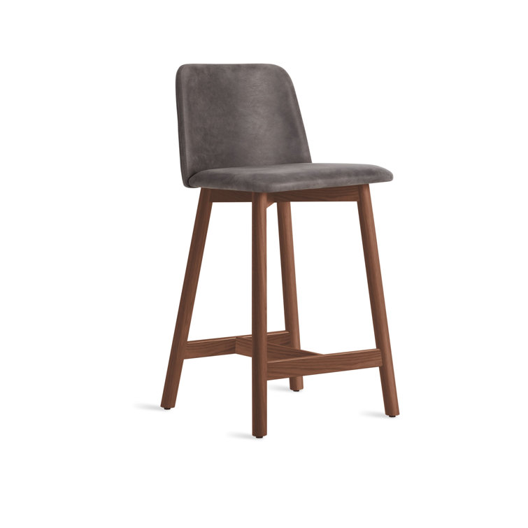 Slate Genuine Leather Counter Stool with Walnut Frame