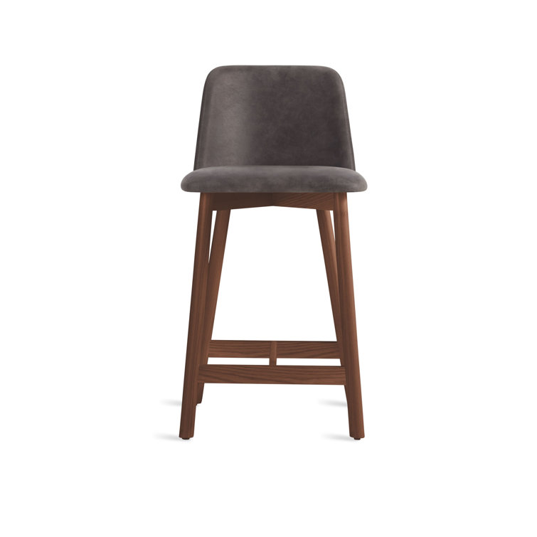 Slate Genuine Leather Counter Stool with Walnut Frame