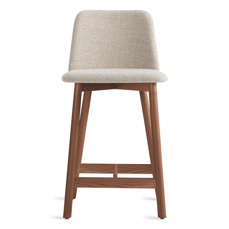 Slate Genuine Leather Counter Stool with Walnut Frame