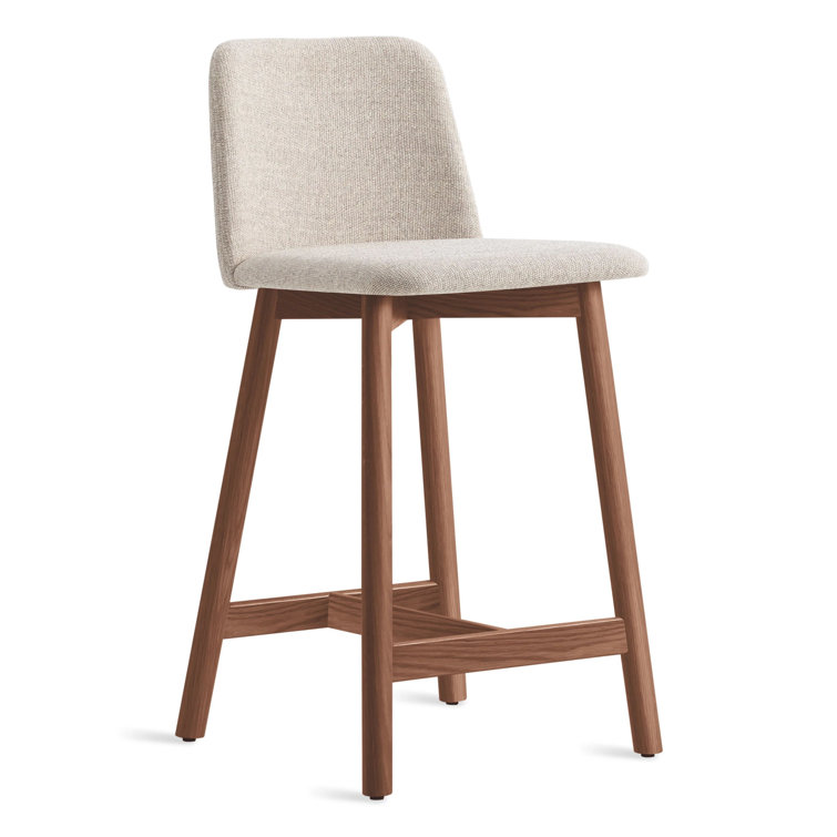 Slate Genuine Leather Counter Stool with Walnut Frame