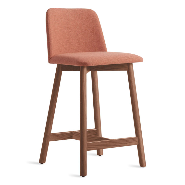Slate Genuine Leather Counter Stool with Walnut Frame