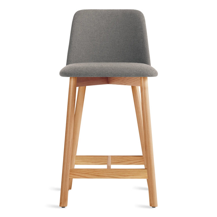 Slate Genuine Leather Counter Stool with Walnut Frame