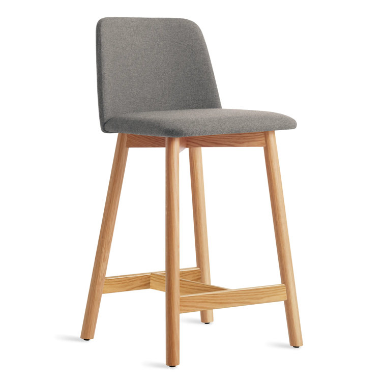 Slate Genuine Leather Counter Stool with Walnut Frame