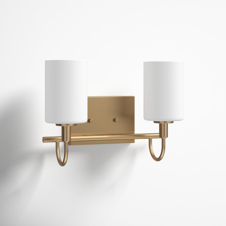 Satin Brass 2-Light Dimmable Vanity Light with Frosted Glass Shades
