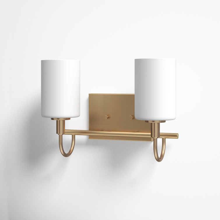 Satin Brass 2-Light Dimmable Vanity Light with Frosted Glass Shades