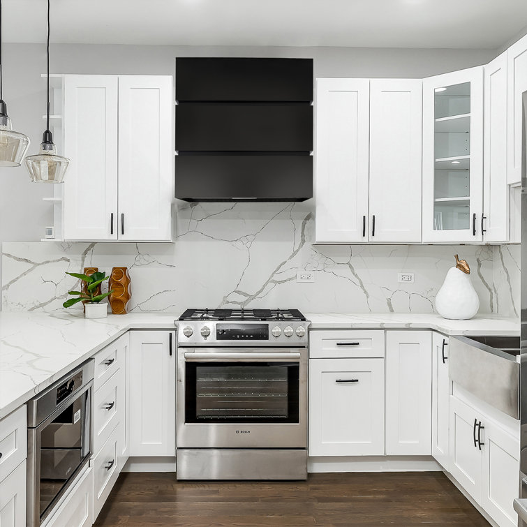 Jet Black Stainless Steel Wall Mount Range Hood with Charcoal Filter