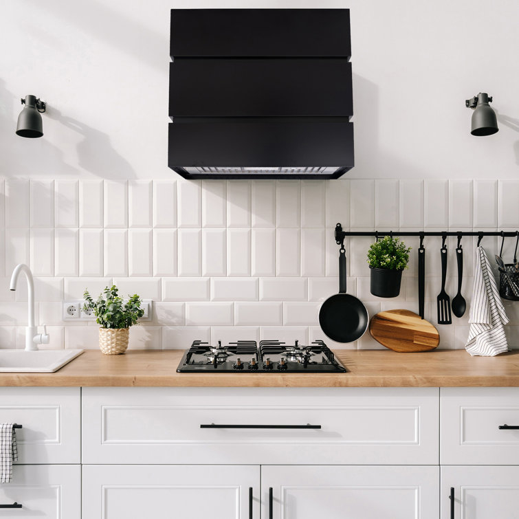 Jet Black Stainless Steel Wall Mounted Range Hood with Charcoal Filter