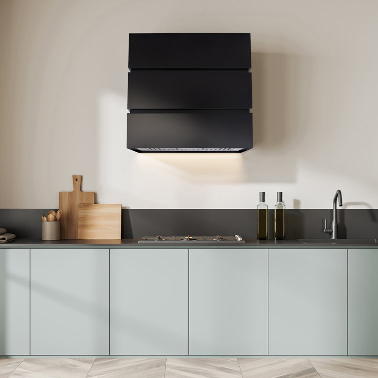 Jet Black Stainless Steel Wall Mount Range Hood with Charcoal Filter