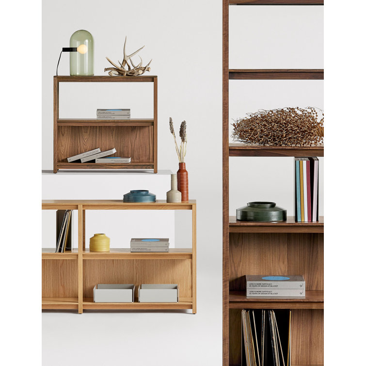 Walnut Adjustable Small Open Plan Low Bookcase