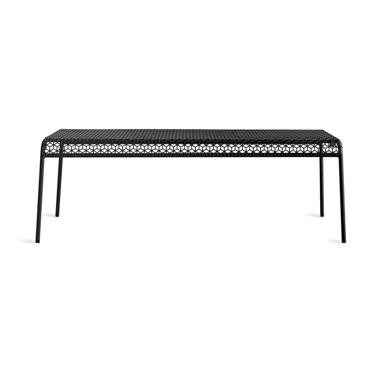 Geometric Cube Pattern Black Perforated Steel Bench