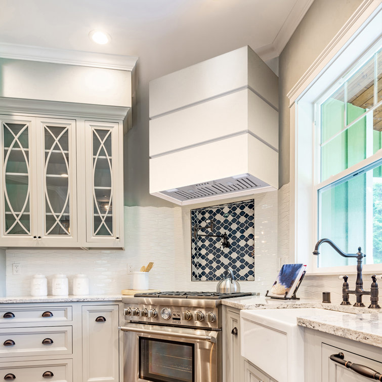White Stainless Steel Wall Mount Range Hood with 3 Stacks