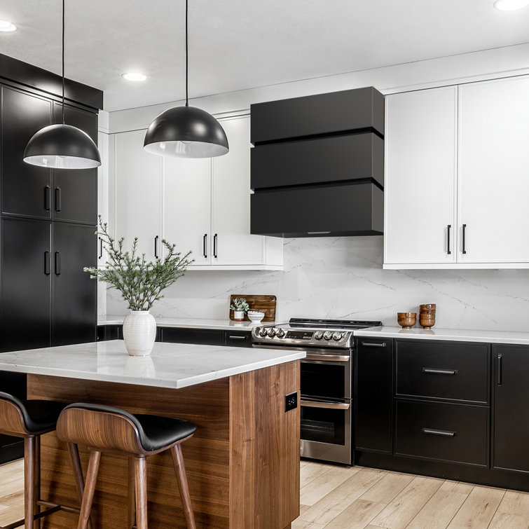 Jet Black Stainless Steel Wall Mounted Range Hood with Charcoal Filter
