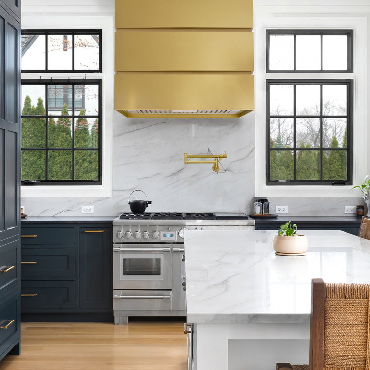Matte Gold 36" Wall Mount Range Hood with Charcoal Filter