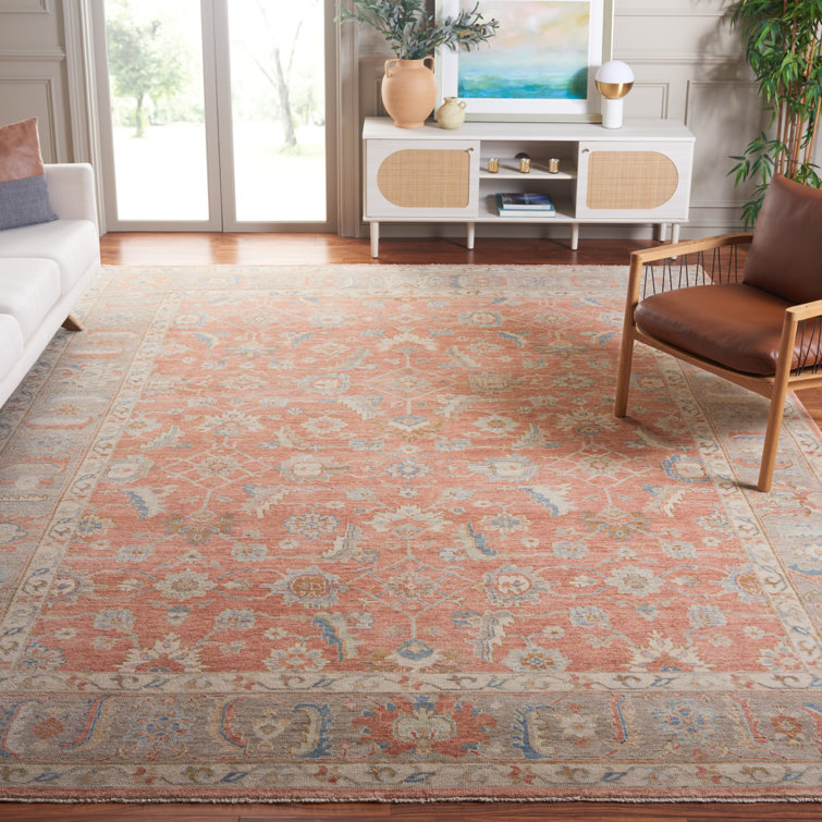 Hand-Knotted Red and Beige Wool 9' x 12' Area Rug