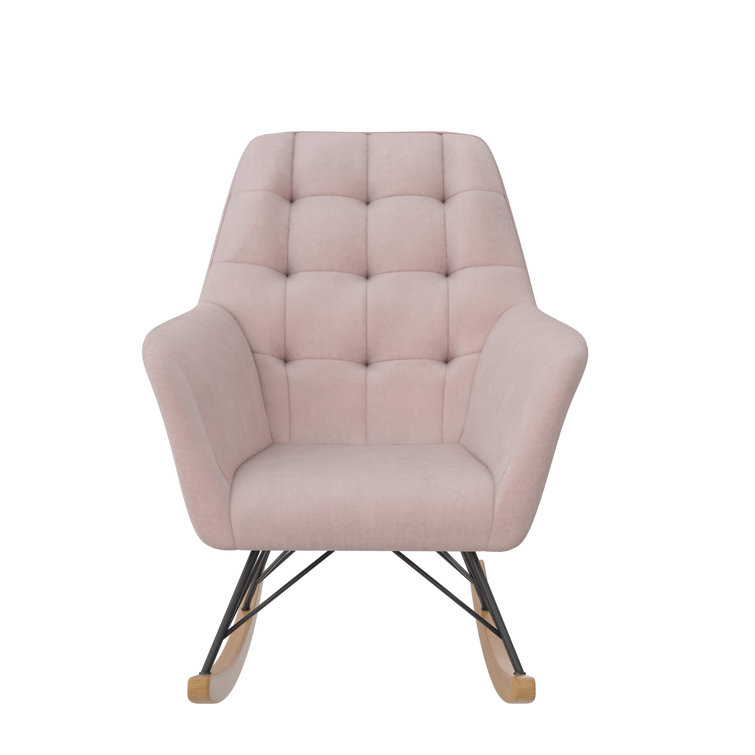 Pale Pink Velvet Upholstered Nursery Rocking Chair