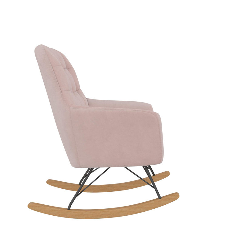 Pale Pink Velvet Upholstered Nursery Rocking Chair
