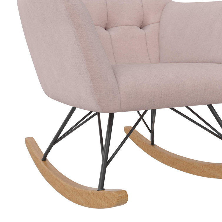 Pale Pink Velvet Upholstered Nursery Rocking Chair