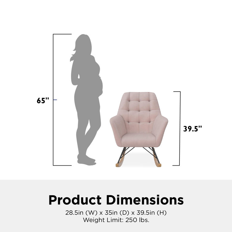 Pale Pink Velvet Upholstered Nursery Rocking Chair