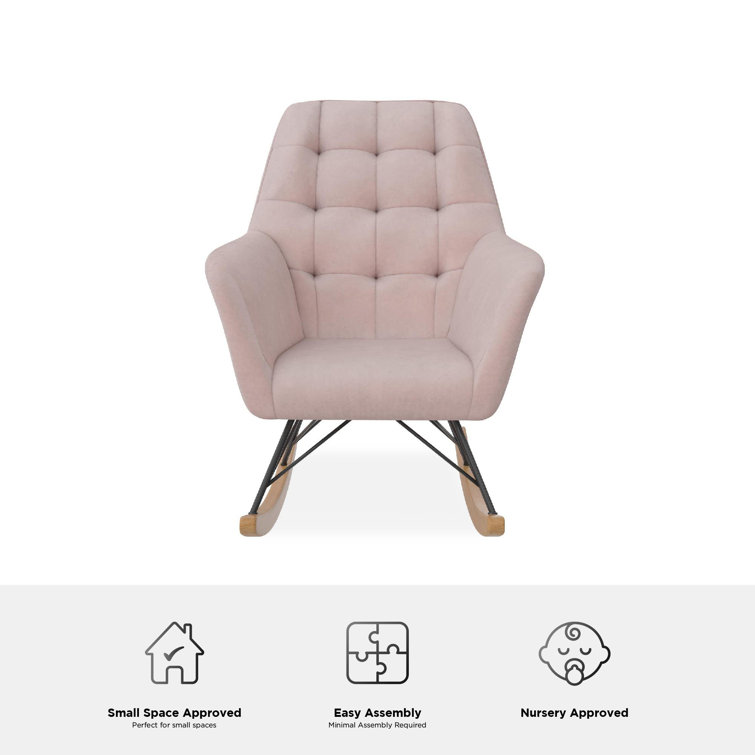 Pale Pink Velvet Upholstered Nursery Rocking Chair