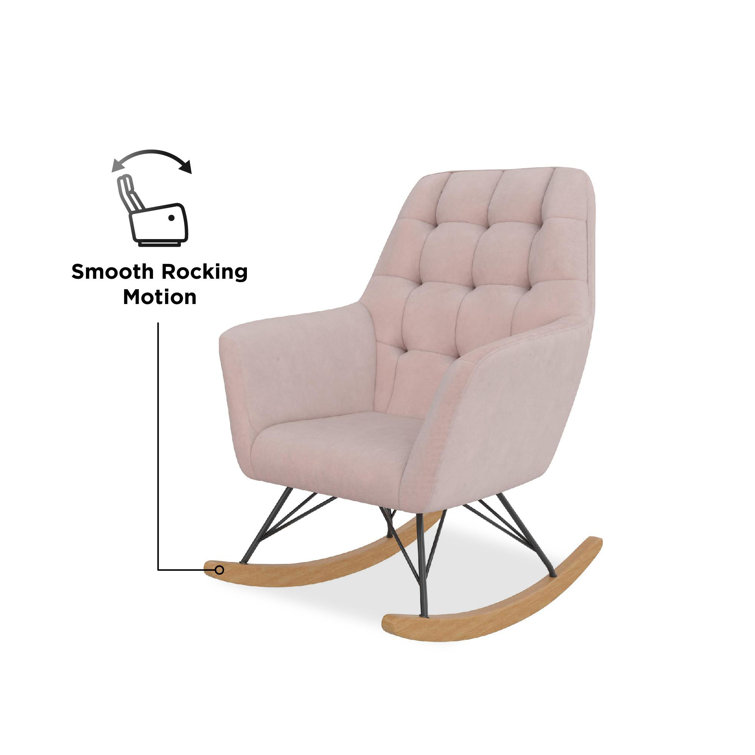 Pale Pink Velvet Upholstered Nursery Rocking Chair
