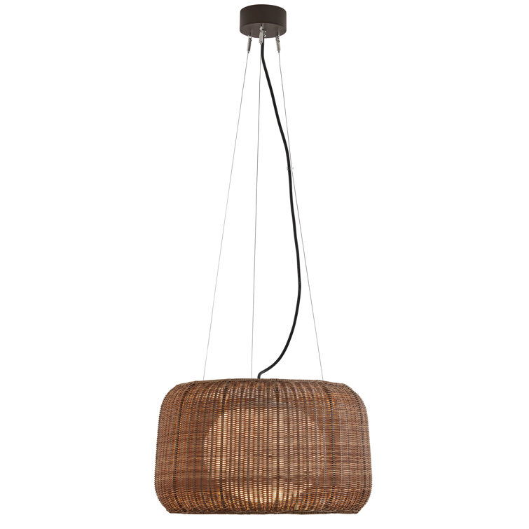Graphite Brown Drum Pendant with Rattan Brown Synthetic Wicker Shade