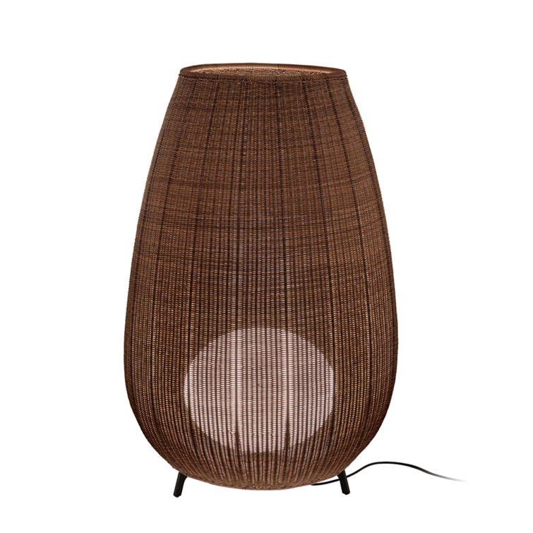 53.94" Brown Rattan LED Outdoor Floor Lamp
