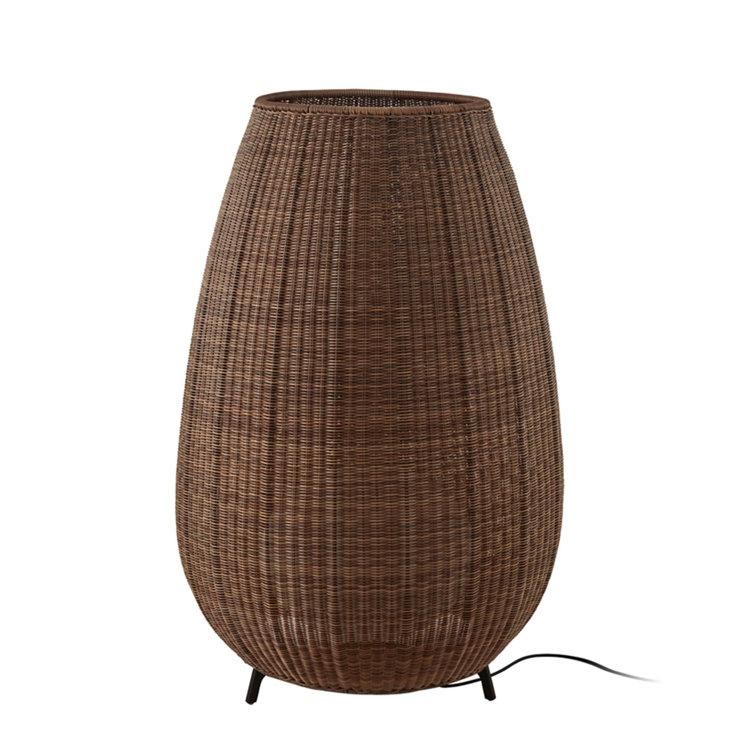 53.94" Brown Rattan LED Outdoor Floor Lamp