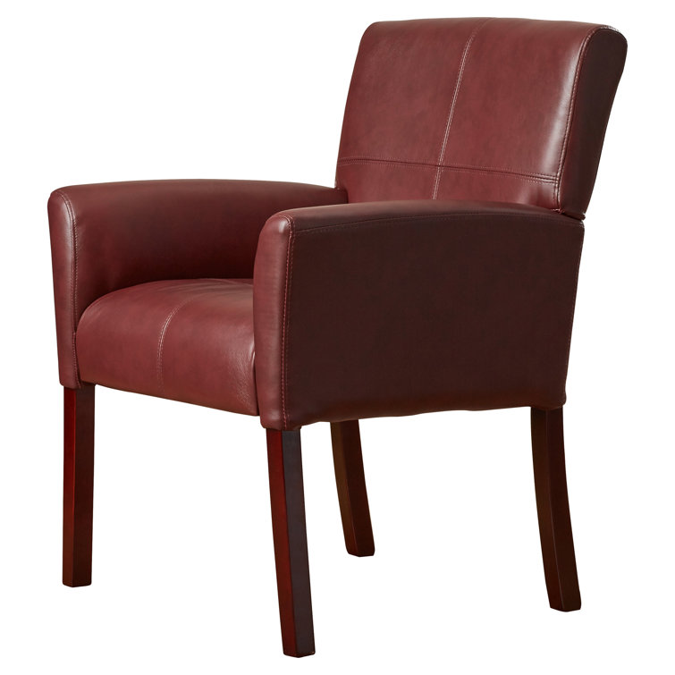 Elegant Burgundy LeatherSoft Executive Reception Armchair with Mahogany Wood Legs